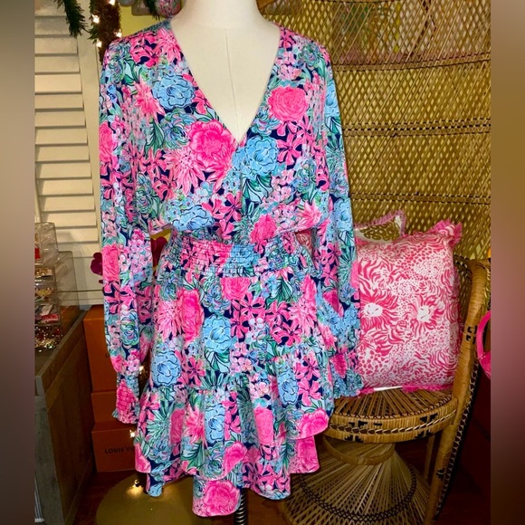 Lilly Pulitzer NWT Cristiana Stretch Dress Navy Always Be Blooming Size 8,10,14 - Picture 2 of 11